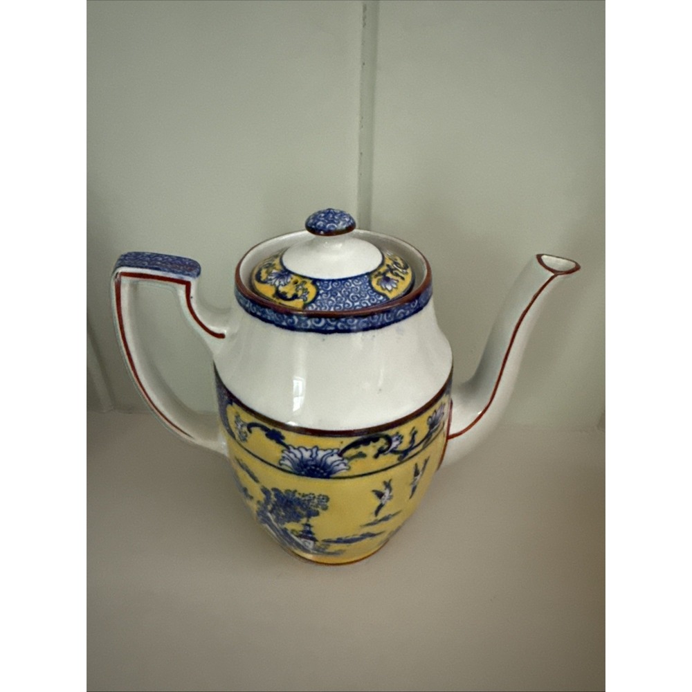 Antique Thomas Till & Sons Gillson Ware Teapot Kang He Yellow Chinoiserie C 1915